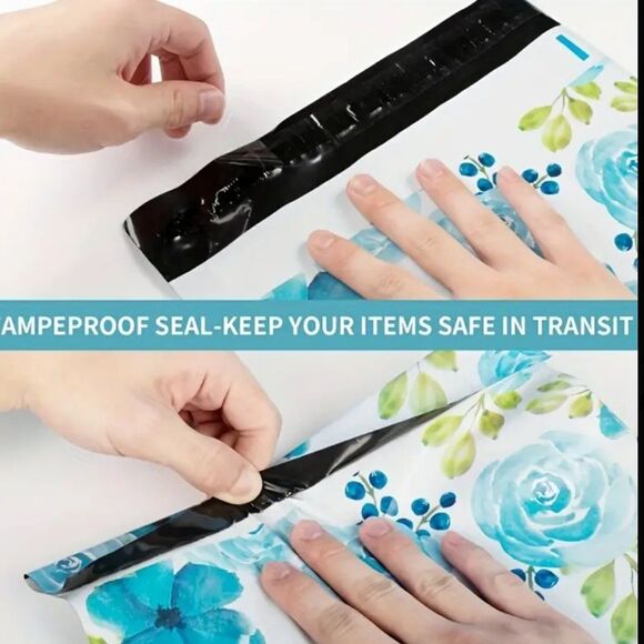 10x13 Blue & White Floral Polymailers 25Ct - Picture 2 of 5